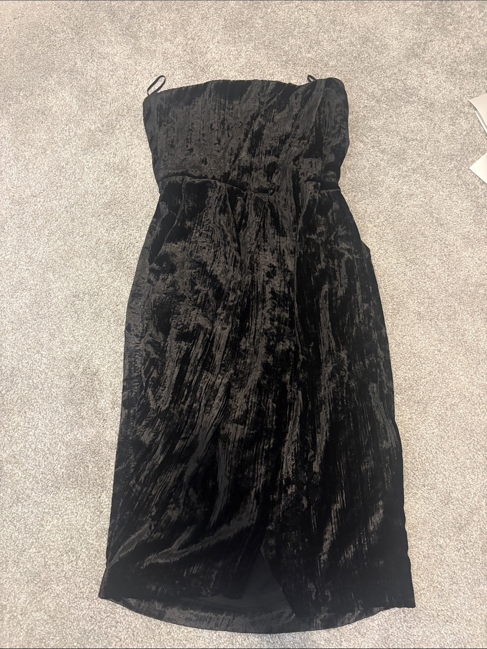 Structured RACHEL Rachel Roy Black Crushed Velvet Strapless Midi Dress 14